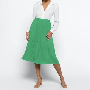 Pleated Green Midi Skirt
